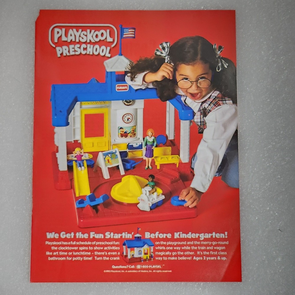 Vintage Print Ad Playskool Preschool school building playground girl 8x10 1993